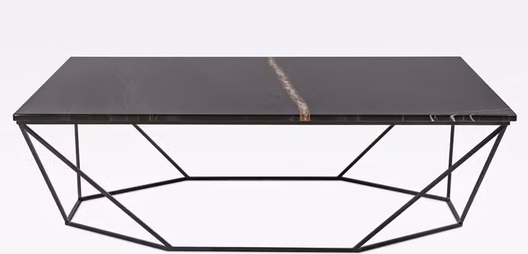 Tavolino Casa Padrino nero / nero 130 x 70 x h. 40 cm - Tavolino rettangolare da salotto con piano in marmo e struttura in metallo - Mobili da salotto moderni