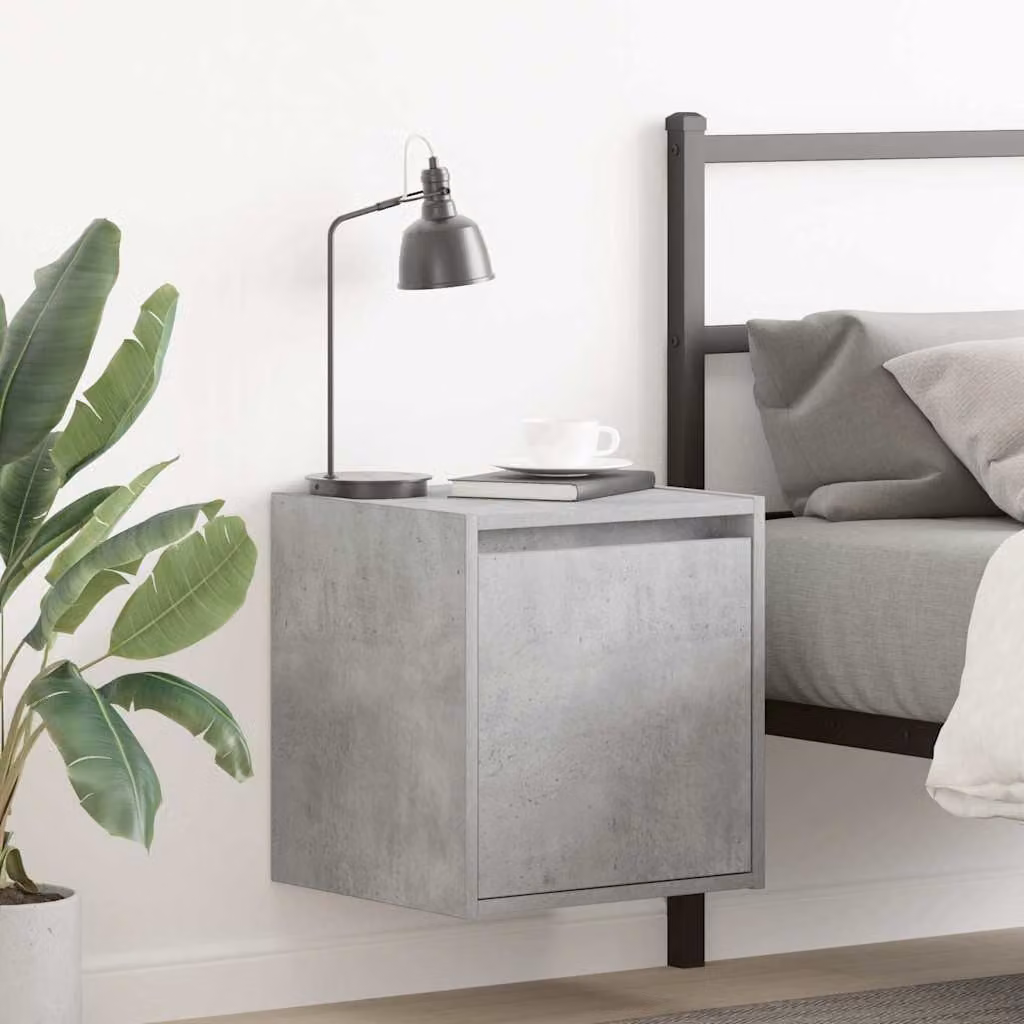 Set di 2 comodini da muro vidaXL in stile moderno, colore grigio cemento, L 38 cm x P 34 cm x H 40 cm