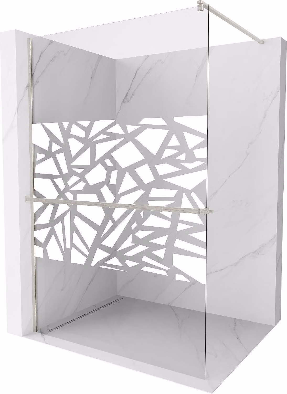 Mexen Kioto+ parete doccia con mensola Walk-in 120 x 200 cm, motivo bianco, nichel spazzolato - 800-120-121-97-85