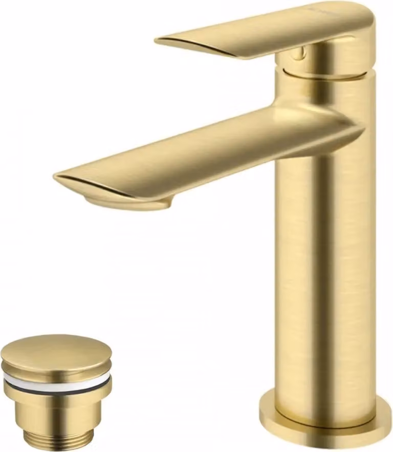 Rubinetto per lavabo con scarico a scomparsa (tappo) oro spazzolato