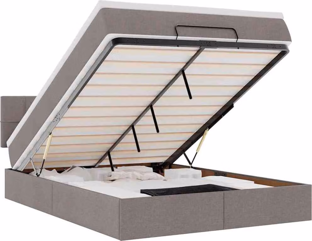 Pouf Letto con Materasso e LED Tortora 140x190 cm in Tessuto