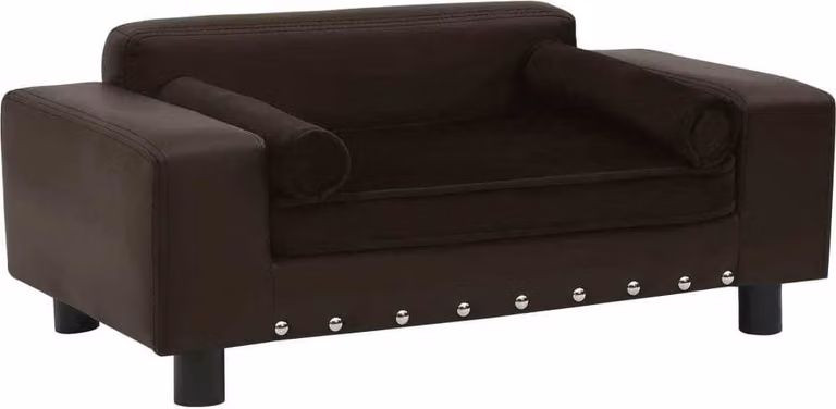 The Living Store divano per cani marrone 81x43x31 cm in peluche e Pelle finta