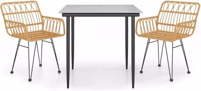 Set da Pranzo da Giardino 3 pz | Set Salotto da Giardino in Polyrattan