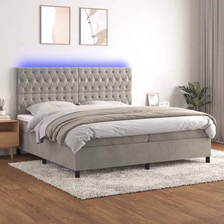 Maison Exclusive - Letto a Molle Materasso e LED Grigio Chiaro 200x200 cm Velluto