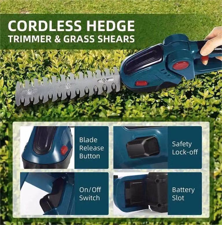 Tagliasiepi elettrico 2-in-1 - Trimmer per erba senza fili, ricaricabile - Diserbatrice - Forbice da potatura