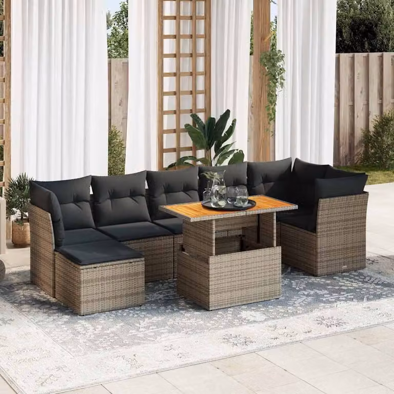 Maison Exclusive - Set da giardino 8 pezzi con cuscini grigio in polyrattan