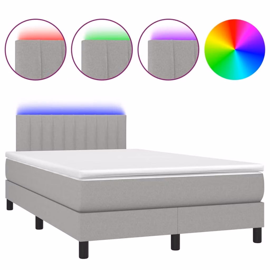Letto a Molle Materasso e LED Grigio Chiaro 120x190 cm Tessuto