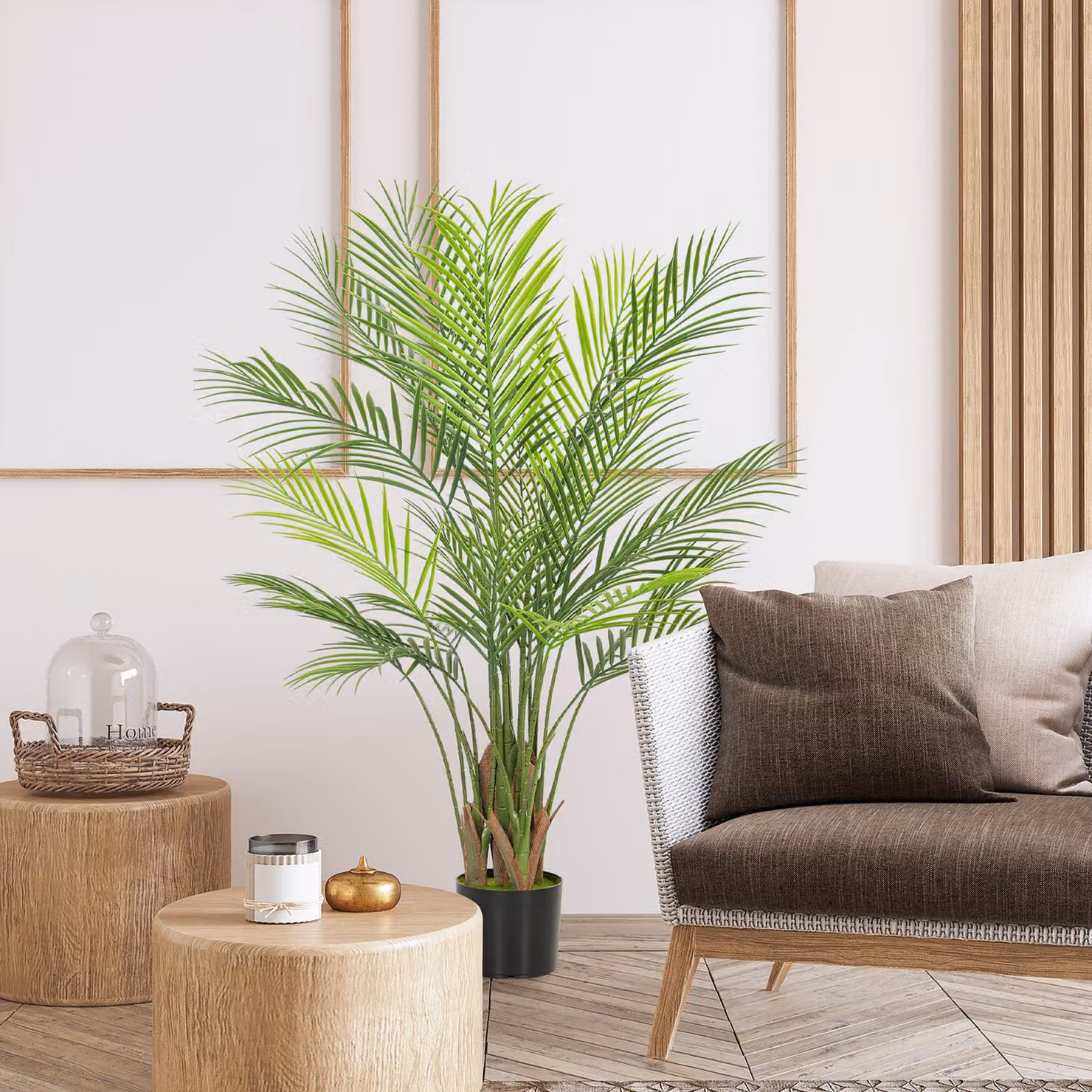 Pianta artificiale da interno HOMCOM, albero di palma verde con vaso in plastica, Altezza: 120 cm – 2