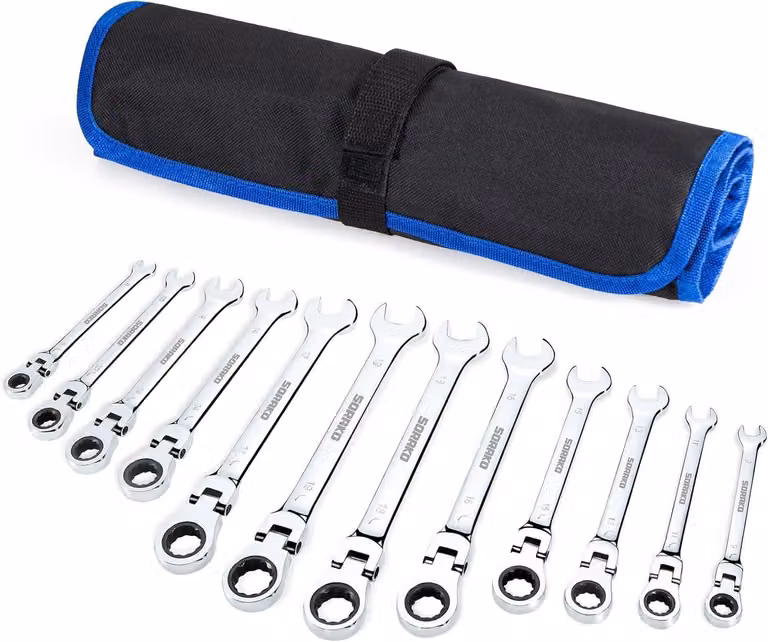 Set di chiavi a bussola, 12 pezzi, da 8 a 19 mm, in acciaio cromo-vanadio, con testa flessibile, per riparazioni