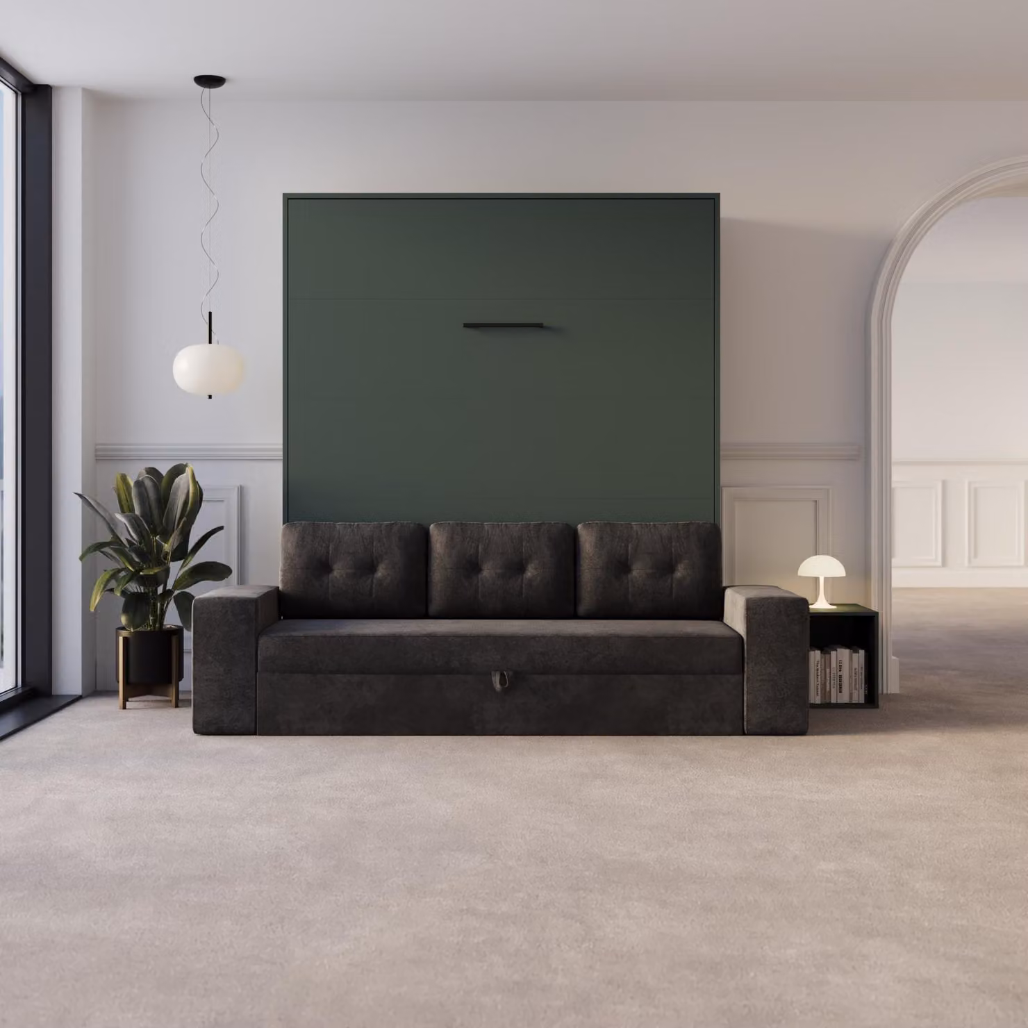 Letto a scomparsa M3 160x200 (profondità 55 cm) verticale Verde pietra divano antracite