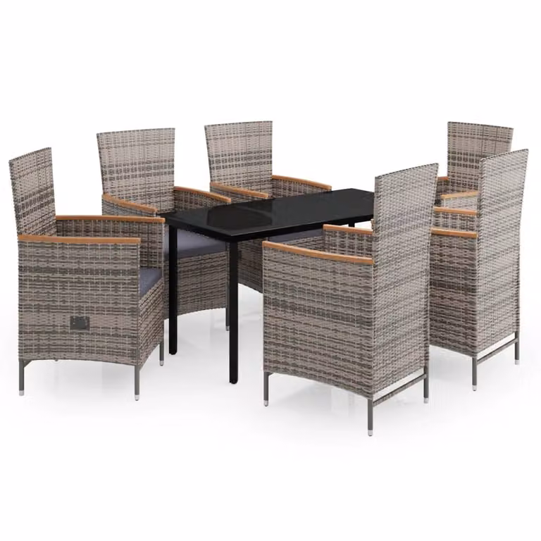 Set da Pranzo da Giardino 7 pz con Cuscini Grigio