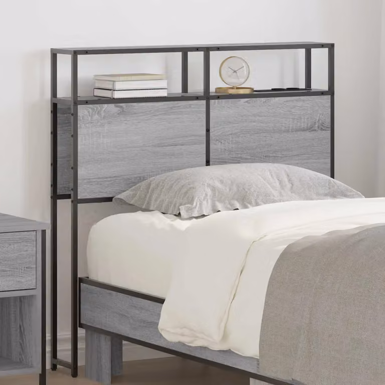Testata letto con contenitore vidaXL in Grigio sonoma, moderna con ripiano integrato e porta di ricarica USB