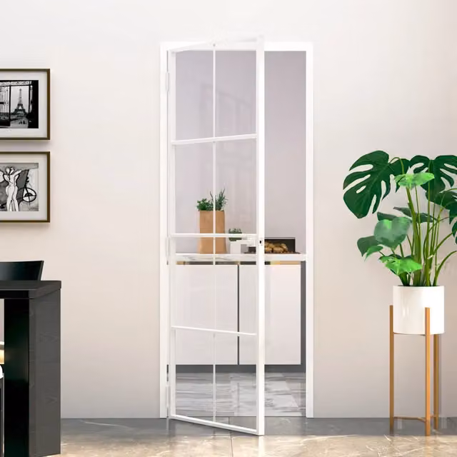 Porta Interna Reversibile vidaXL Moderna in Alluminio e Vetro Trasparente Bianca L: 76 cm, H: 201,5 cm