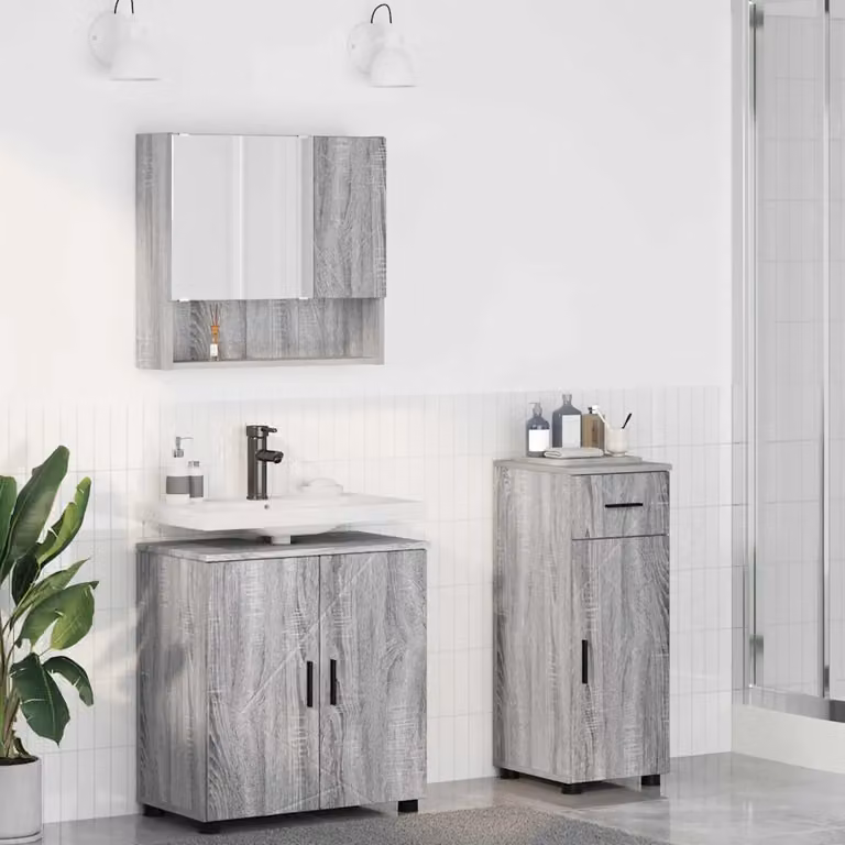 Set di mobili per il bagno vidaXL composto da 3 pezzi in Grigio e Nero, L/P/H: 61 x 35 x 64 cm