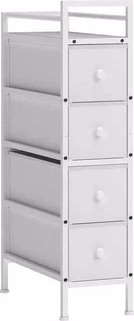 Cassettiera HOMCOM con 4 cassetti in tessuto e telaio in acciaio, ideale per camera e soggiorno, Bianco, L 20 cm x P 43 cm x H 81,5 cm
