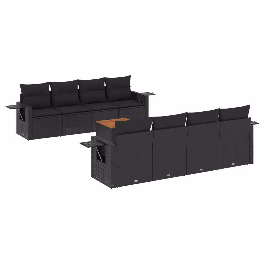 vidaXL Set Divani da Giardino 9 pz in Polyrattan Nero con Cuscini e Tavolino da Esterno – 2