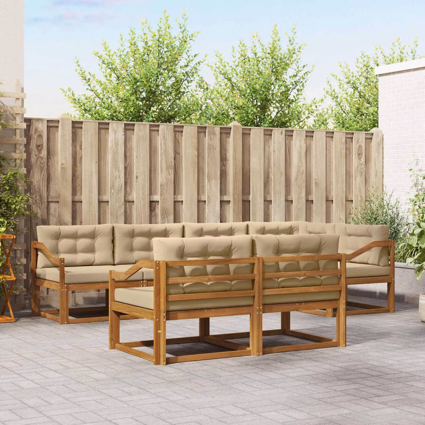 Set di divani da esterno vidaXL a forma di U in legno di acacia con cuscini, colore marrone e beige
