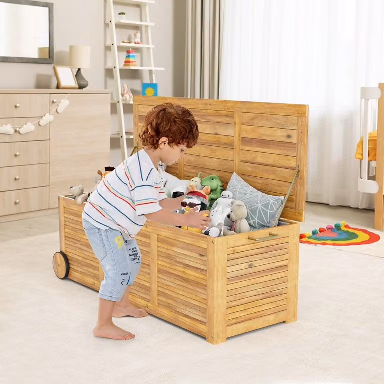 Box da giardino in legno da 182 litri su ruote con borsa interna impermeabile e maniglia 127 x 50 x 45 cm