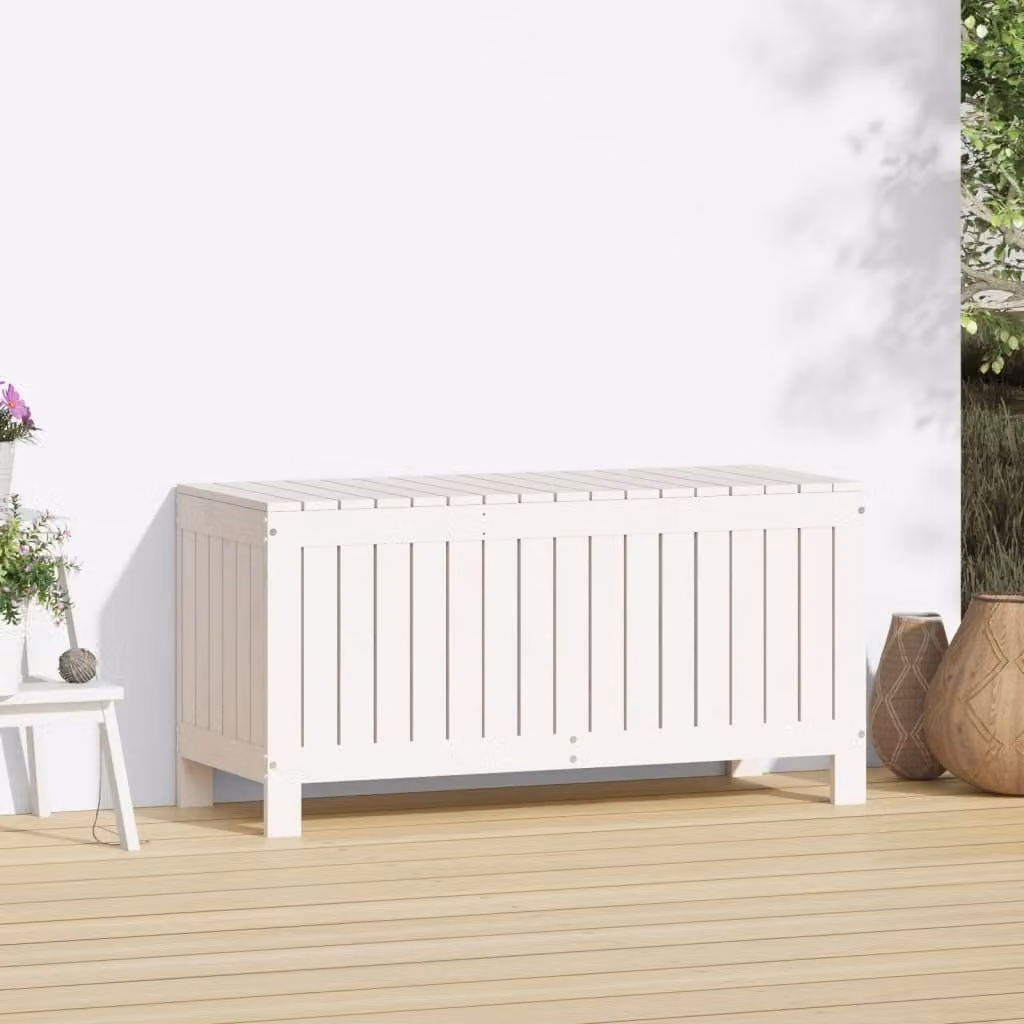 The Living Store Cassapanca da giardino bianca 108x42,5x54 cm in legno di pino massiccio