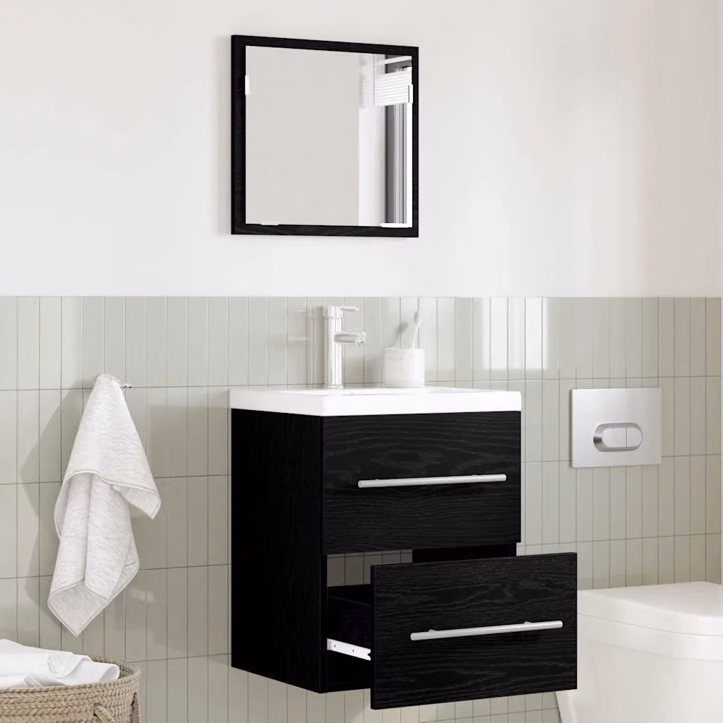 Set di mobili da bagno sospesi vidaXL con cassetti, Nero opaco, L 41 cm x P 38,5 cm x H 48 cm