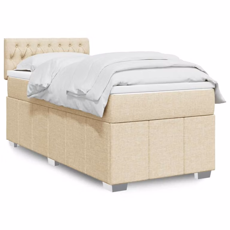 vidaXL Giroletto a Molle con Materasso Ibrido in Tessuto Beige e Bianco, L/P/H: 90 x 200 cm