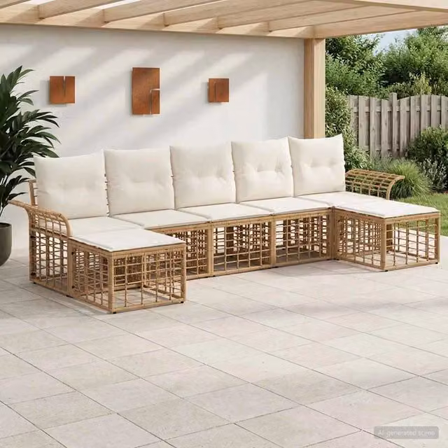 Set di divani da esterno 7 pz Naturale e Bianco Crema 3437746