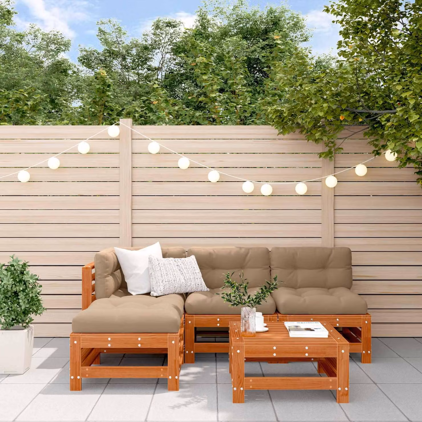 Maison Exclusive - Set da lounge per giardino, 5 pezzi, color marrone cera, legno di pino massello