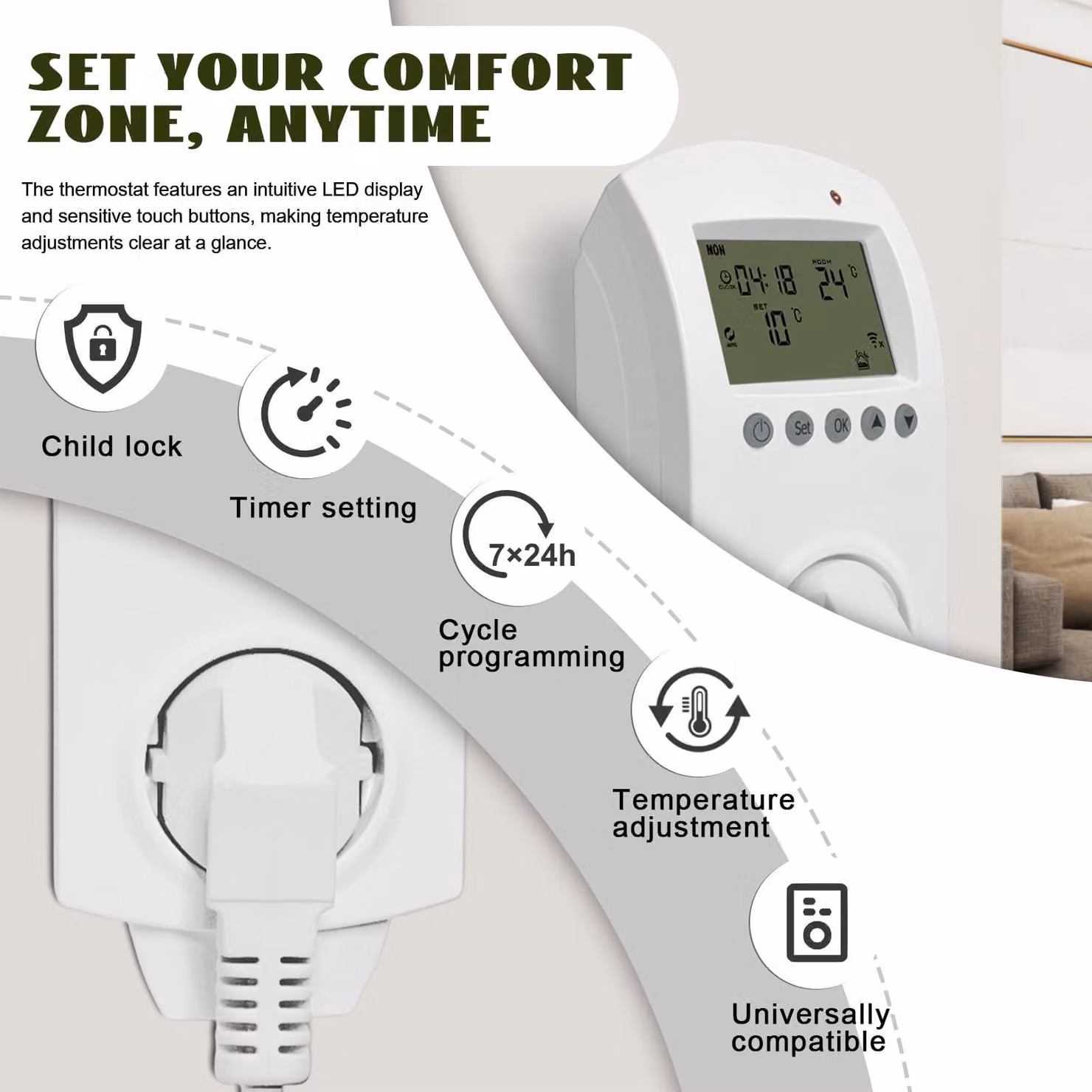 Pannello riscaldante a infrarossi - 600 W - da montare a parete - per ambienti da 5 a 15 m² - elettrico - adatto per bagno e soggiorno