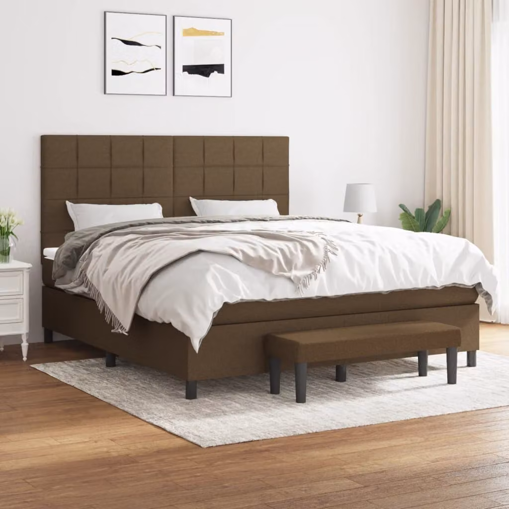 Maison Exclusive - Letto boxspring con materasso, marrone scuro, 180x200 cm, rivestimento in tessuto