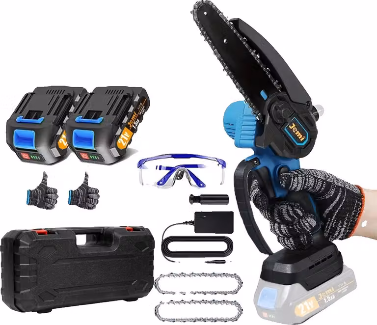 Motosega portatile a batteria, sistema a doppia batteria, diametro della lama, 2 batterie, 2 catene