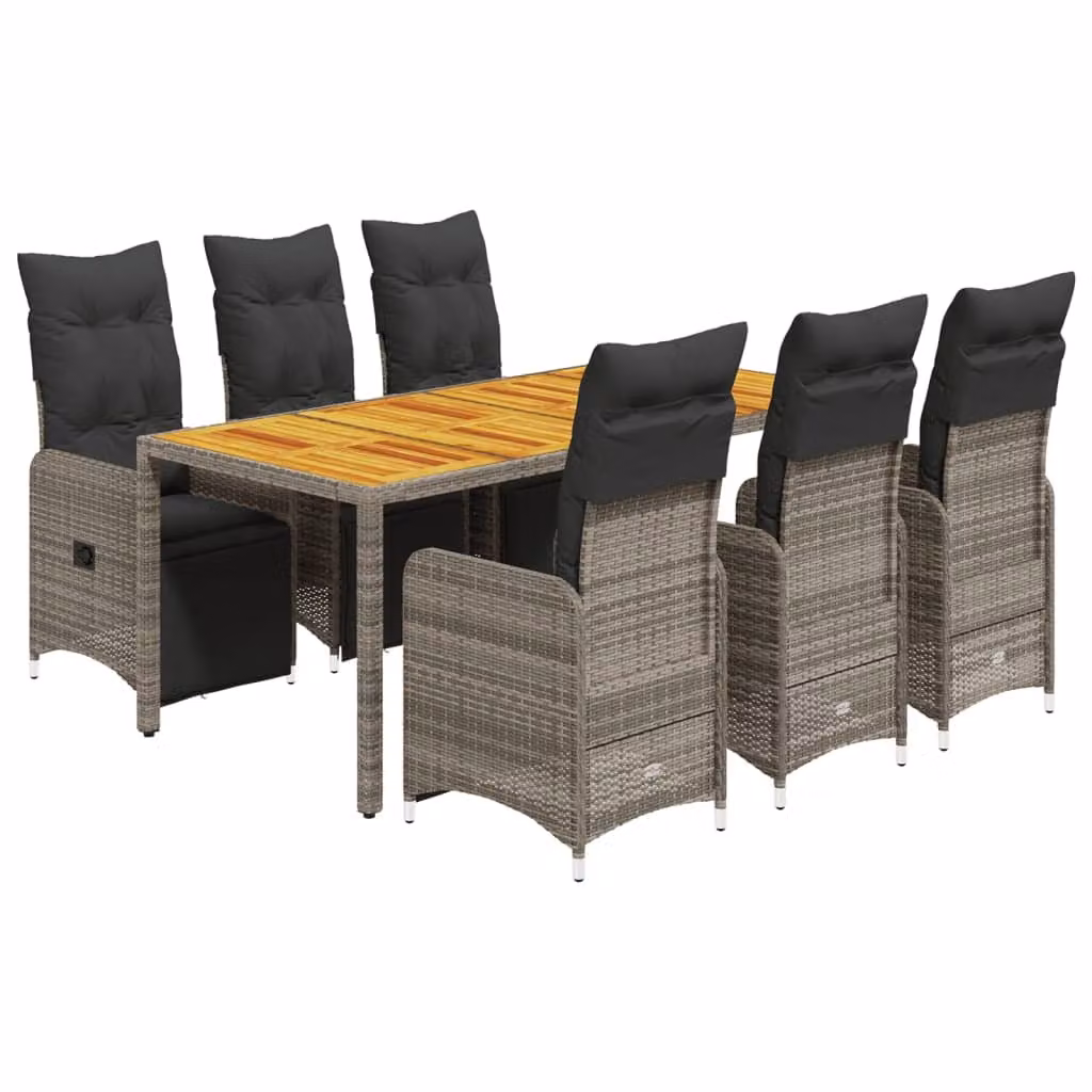 Set Bistrò da Giardino 7 pz con Cuscini in Polyrattan Grigio