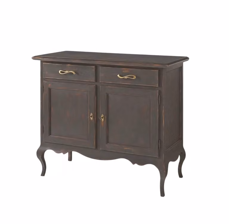 Madia credenza shabby chic in legno con 2 porte e 2 cassetti Mobili 2G grigio L: 114 cm, P: 49 cm, H: 97 cm