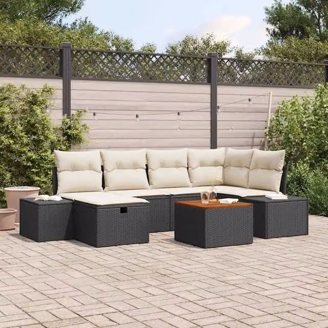 Set Divano da Giardino 7 pz Nero polyrattan 3359593