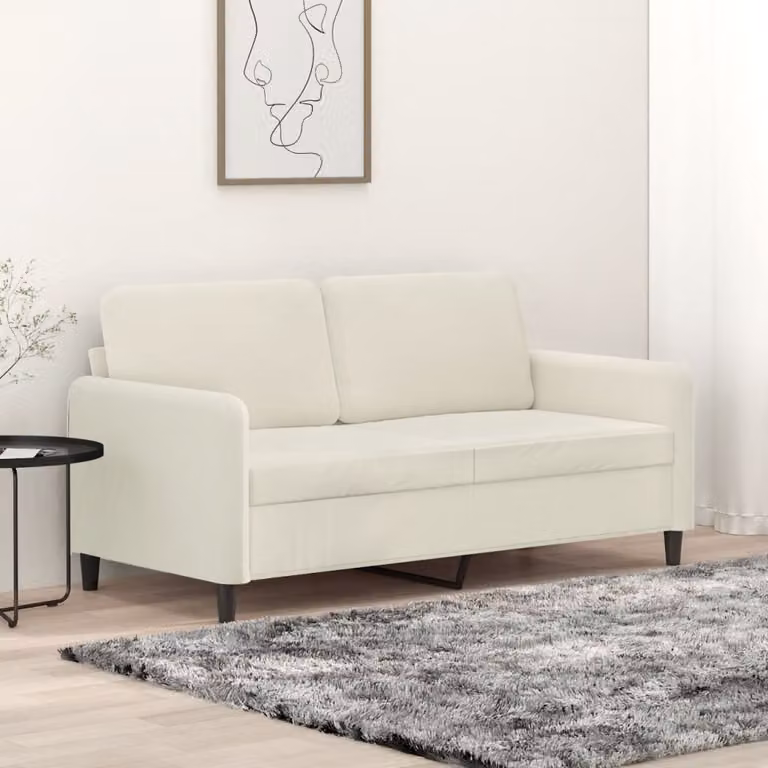 Divano a due posti, colore crema, in velluto, dimensioni 140 cm