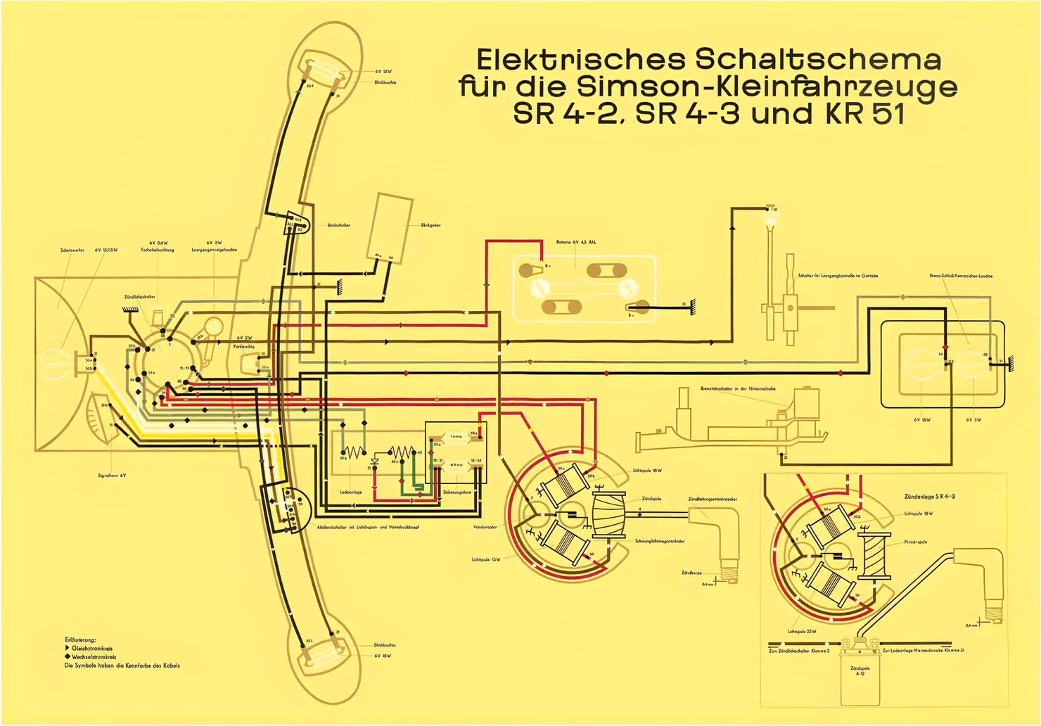 Schema elettrico Poster a colori (72x50cm) Simson Star SR4-2, Sparrow SR4-3, Schwalbe KR51