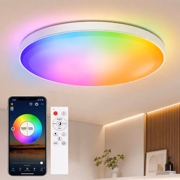 Lampada da soffitto LED smart da 30W, 2200LM, RGB, con controllo Wi-Fi e telecomando. Compatibile con Alexa e Google Assistant