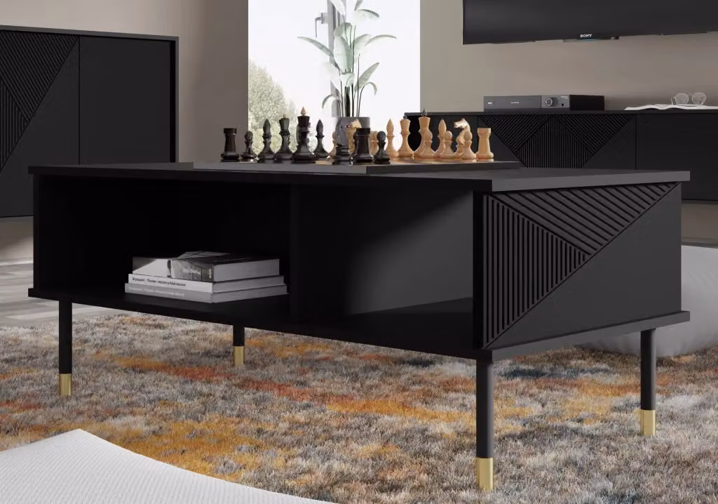 Tavolino Woody Bim Furniture Nero Opaco e Oro L: 110 cm, P: 55 cm – 2