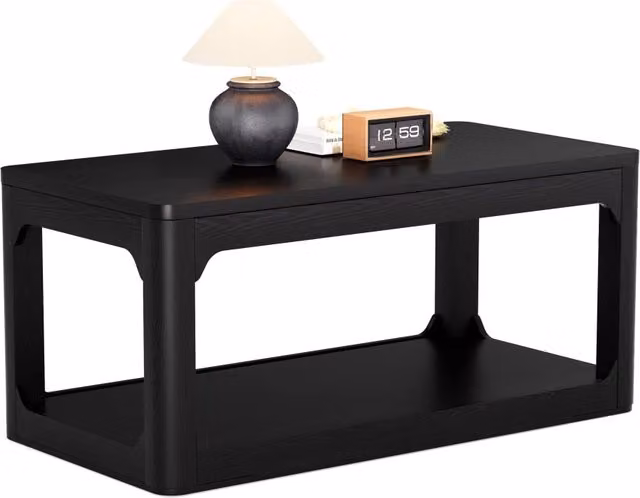 Tavolino da caffè REDOM nero con doppio ripiano in MDF, L 100 cm x P 50 cm x H 44,5 cm – 1