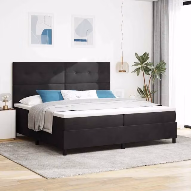 Letto a molle con testiera in velluto nero vidaXL L/P/H: 200 x 200 x 280 cm