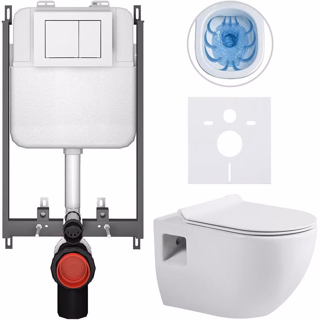 Set completo per WC a pavimento Dure - bianco lucido - pulsante Prime/Maxio, bianco - da incasso - 51x35 cm