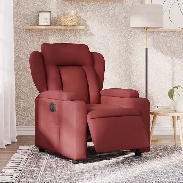Poltrona Elettrica Reclinabile-Divano Sedia Rosso Vino in Tessuto 162613