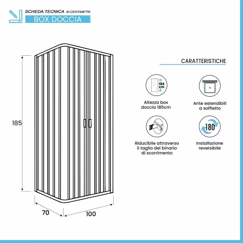 Box doccia a soffietto rettangolare Teti in PVC bianco frosted L: 100 cm, P: 70 cm, H: 185 cm – 2