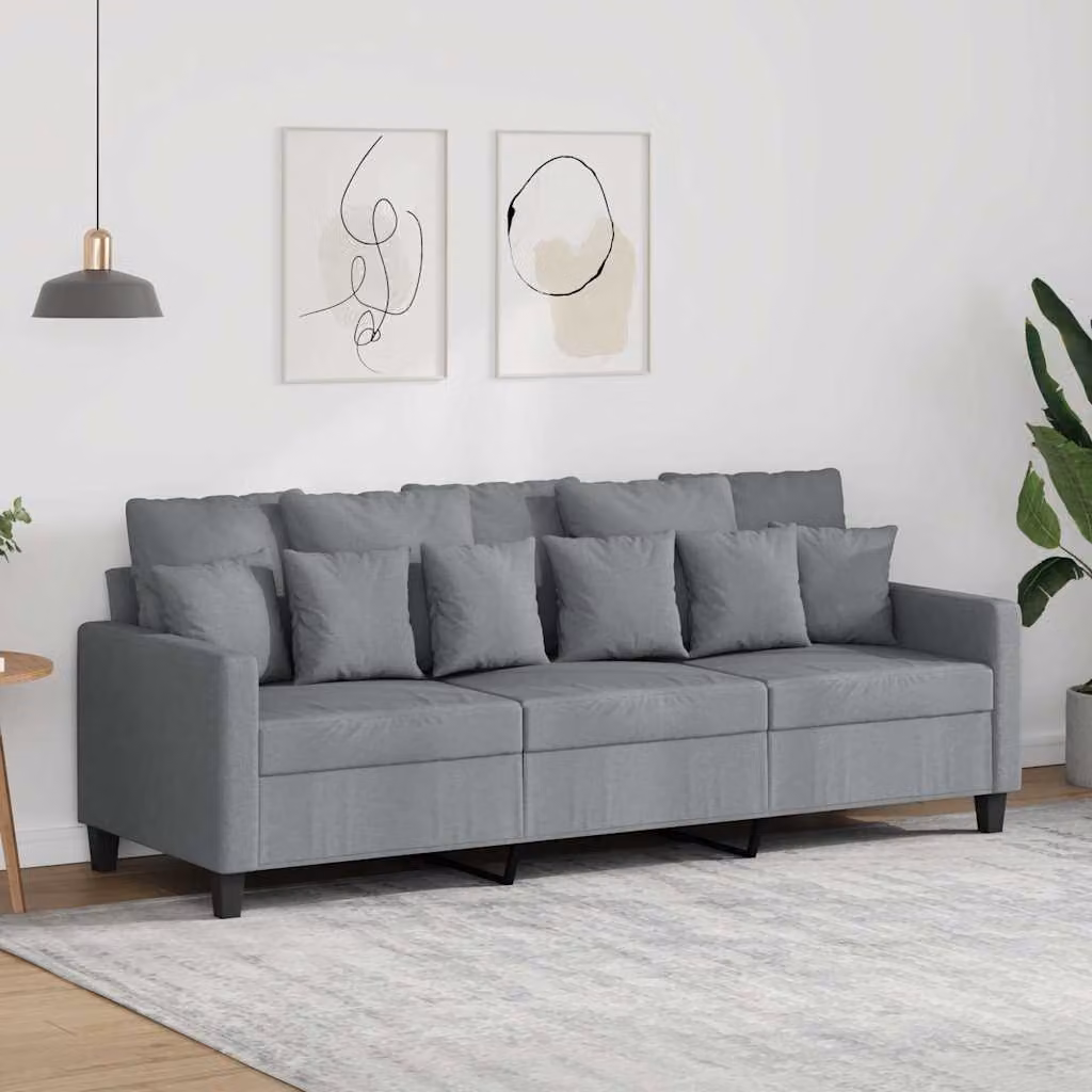 vidaXL Divano a 3 Posti Moderno in Tessuto Grigio con Cuscini, L: 198 cm, P: 80 cm, H: 77 cm