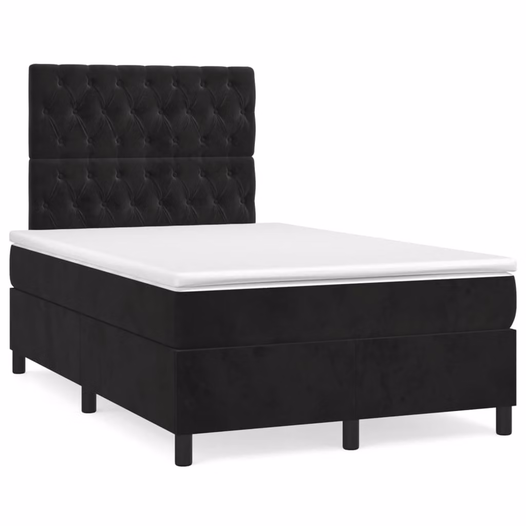 Letto a Molle con Materasso Ibrido vidaXL in Velluto Nero con Illuminazione LED e Porte USB L/P/H: 120 x 200 x 123 cm