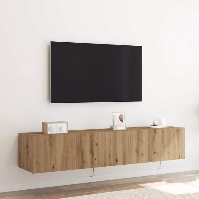 Set di 2 mobili TV da parete vidaXL in legno rovere color marrone con illuminazione integrata, L 80 cm x P 35 cm x H 31 cm