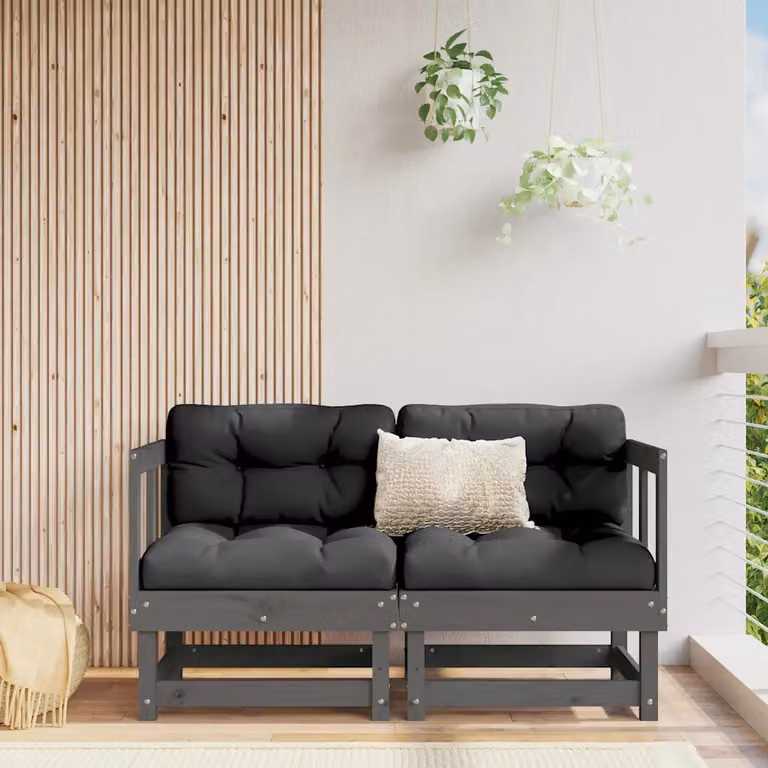 Set di 2 divani angolari da giardino vidaXL in legno massello di pino grigio stile rustico