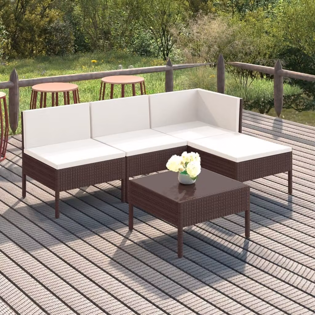 The Living Store Set da giardino 5 pezzi con cuscini in poly rattan marrone