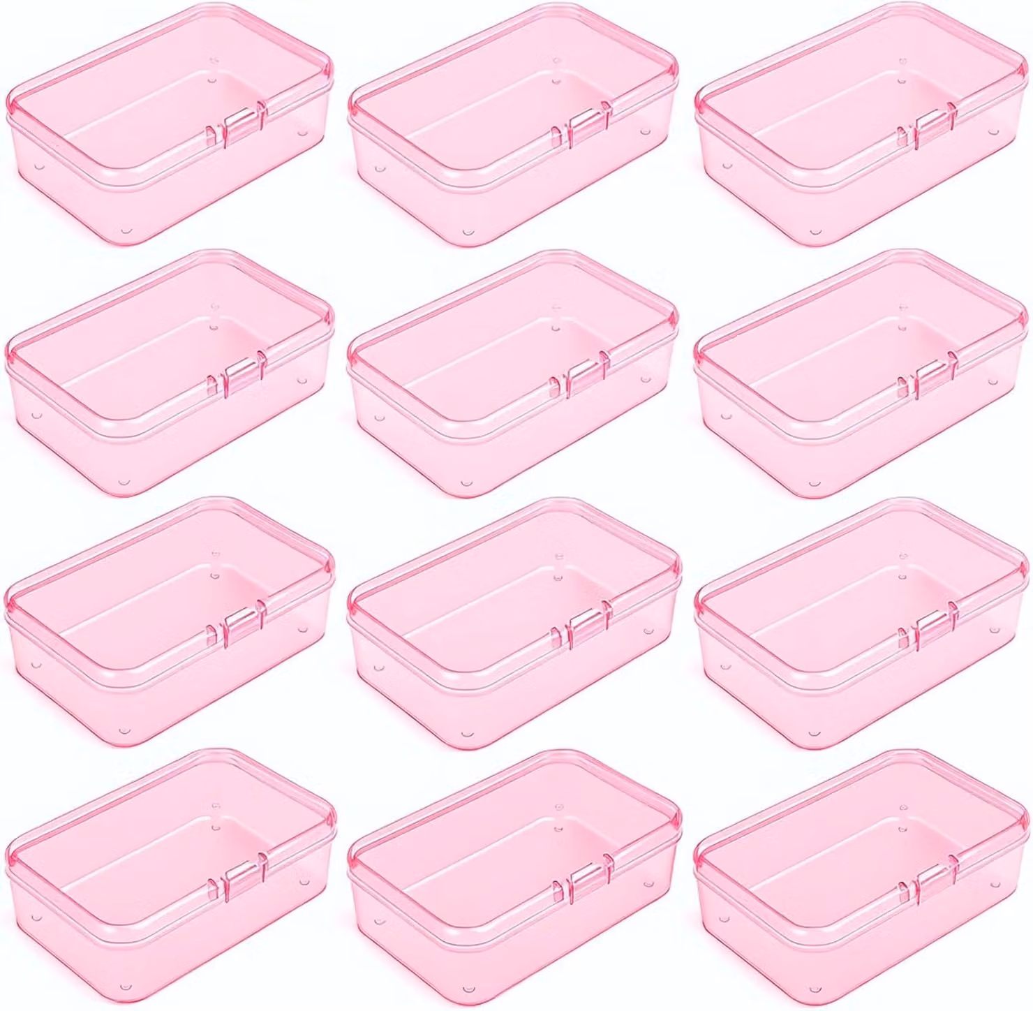 Contenitori in plastica trasparente rosa, 12 pezzi, dimensioni 85x55x25 mm, ideali per piccoli oggetti
