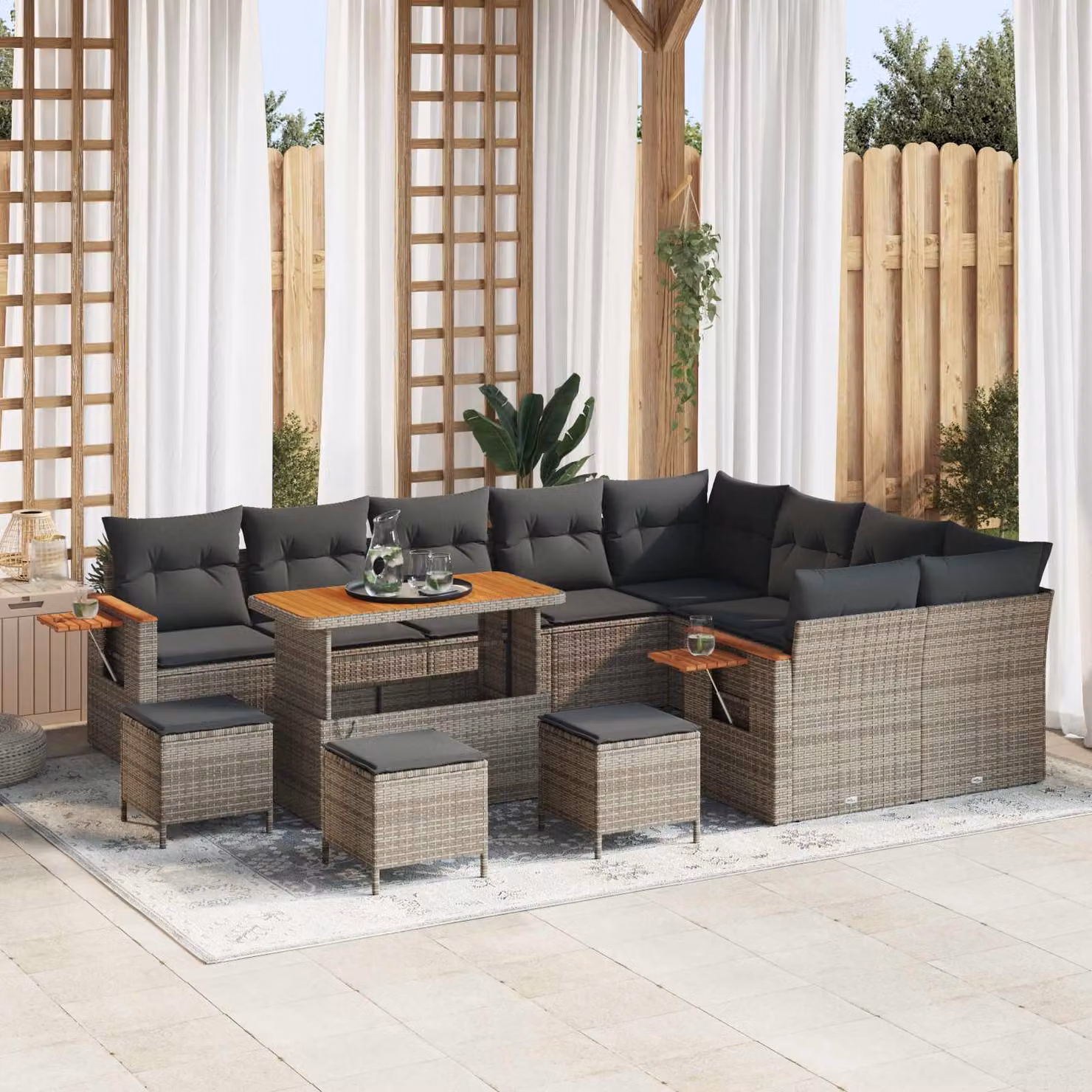 Set Divano da Giardino Moderno vidaXL in Polyrattan Grigio con 13 Pezzi e Cuscini Inclusi – 1
