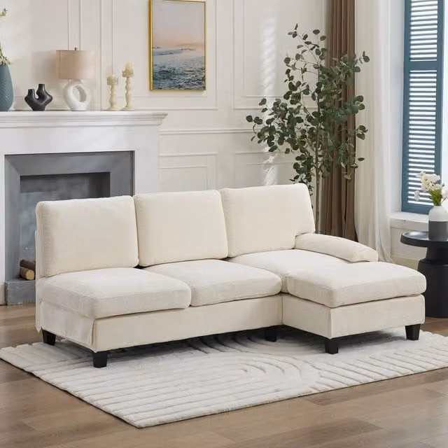 Divano angolare 3 posti per soggiorno e camera da letto; divano a L compatto e confortevole; 194 x 118 x 81 cm; lino; beige